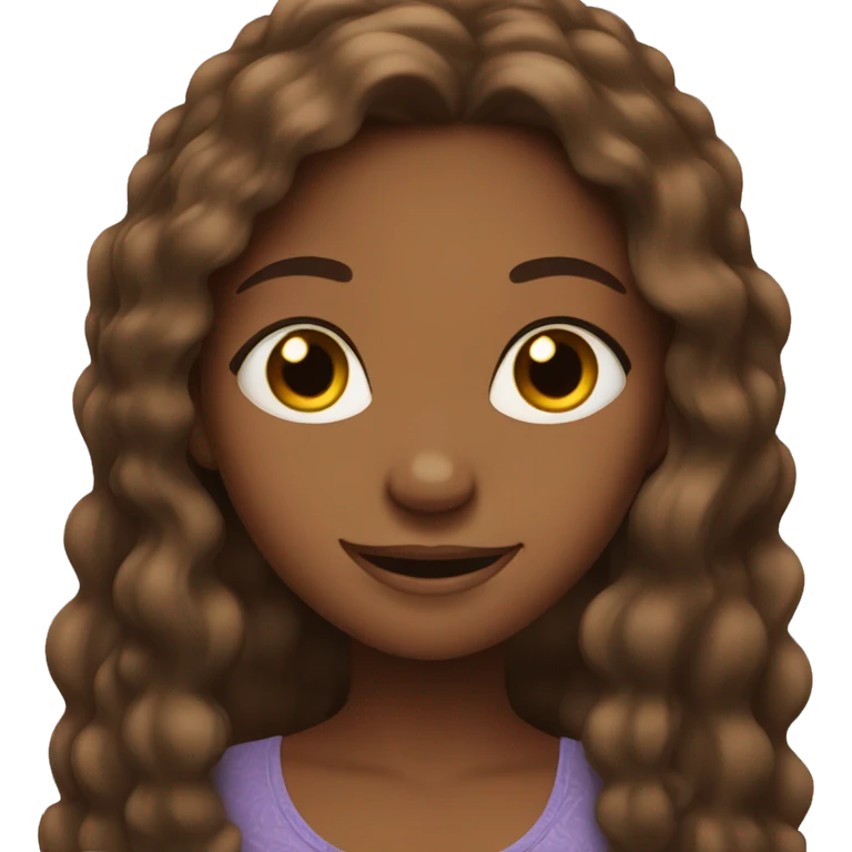 Brown skin girl with long brown hair looking happy emoji