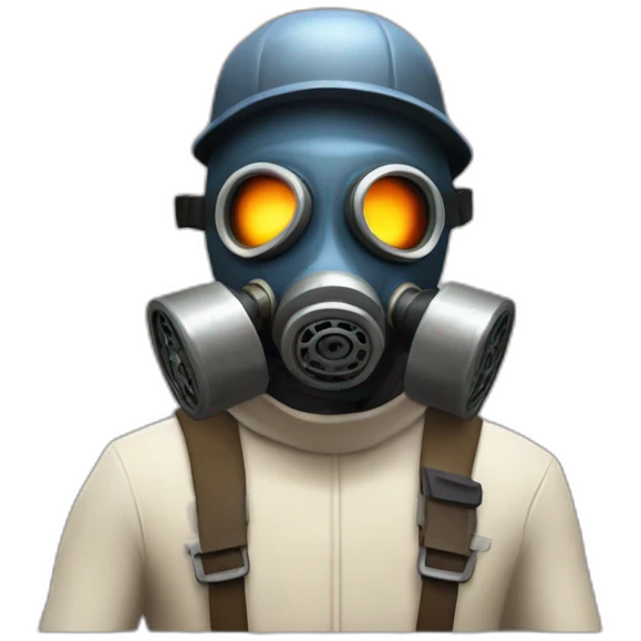 Pyro from Team fortress 2 with gas mask, confused emoji