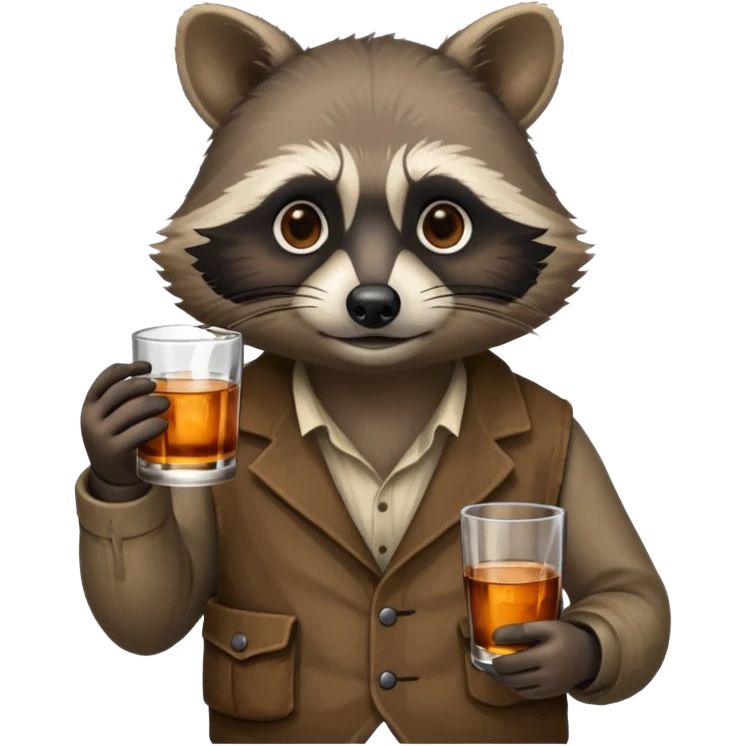 Hobo raccoon with glass of whiskey emoji
