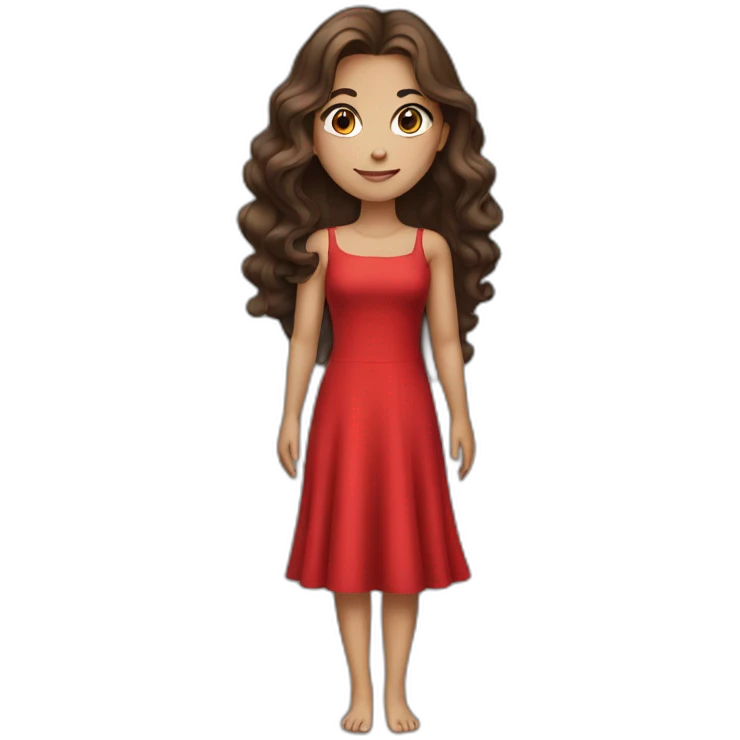 Brunette girl, that looks like a model, with beautiful hair, in a long red dress emoji