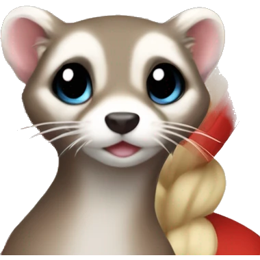 Ferret in hands of a blond girl with blue eyes and long eyelashes in red hoodie  emoji