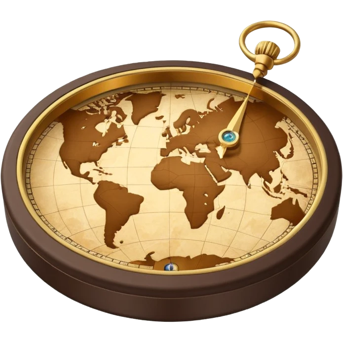 3D Brown golden map with Travel compass pointing to adventure emoji