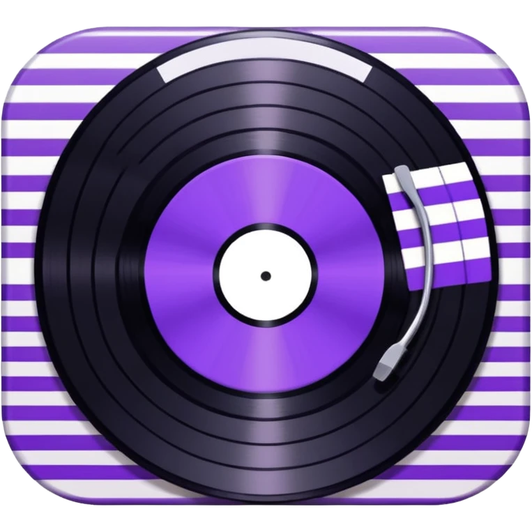 black pixel art vinyl record with a purple and white striped middle label, pixel art emoji