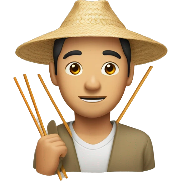 Asian man with chopsticks and a straw hat emoji