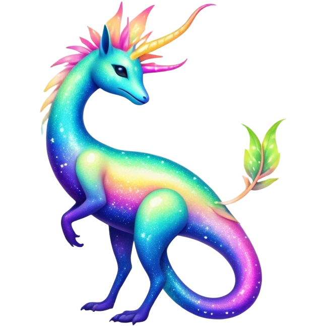 Shiny Exotic Nebulae Tropical Colorful Neon-colored Glittery Ethereal Sparkly Amaura-Aurorus-Fakémon-hybrid-creature (full body)  emoji