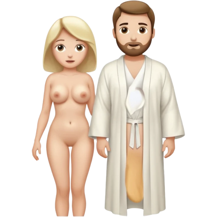 White woman with big breasts naked in front of white man emoji