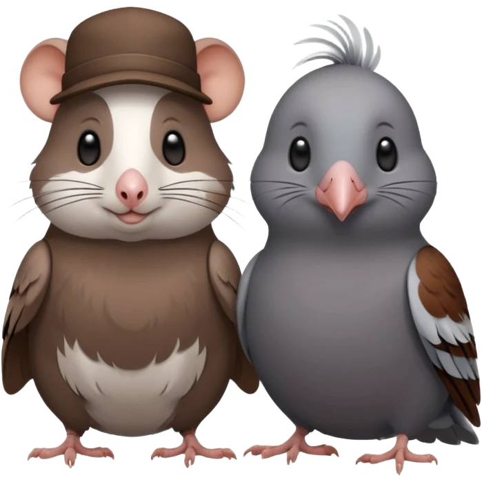 one rat and one pigeon who are friends. They are not hybrid pigeon rats. emoji