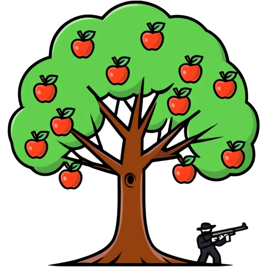 Tree with pistols in it instead of apples emoji