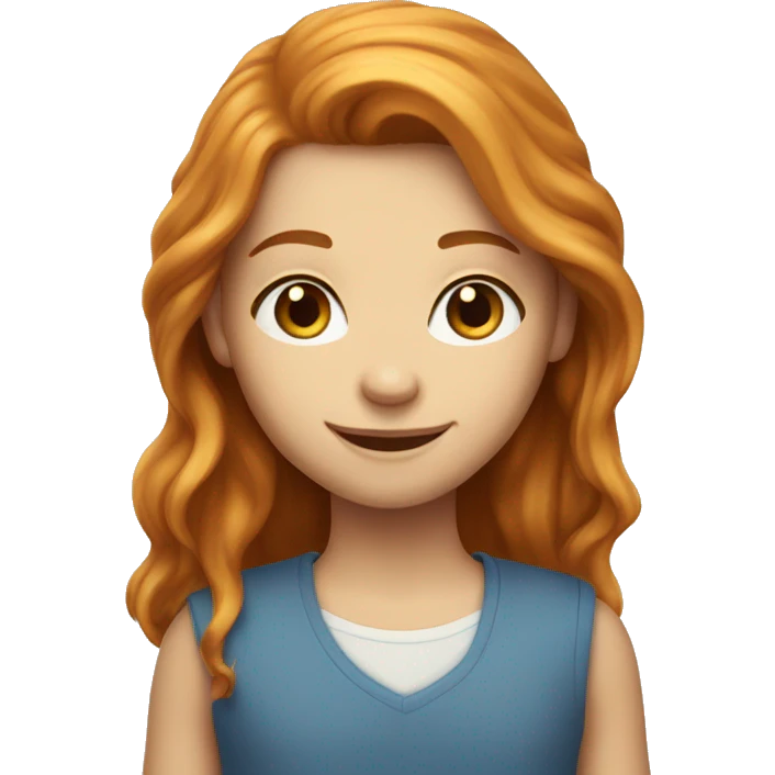 smiling girl with Ginger long hair and blue eyes  emoji