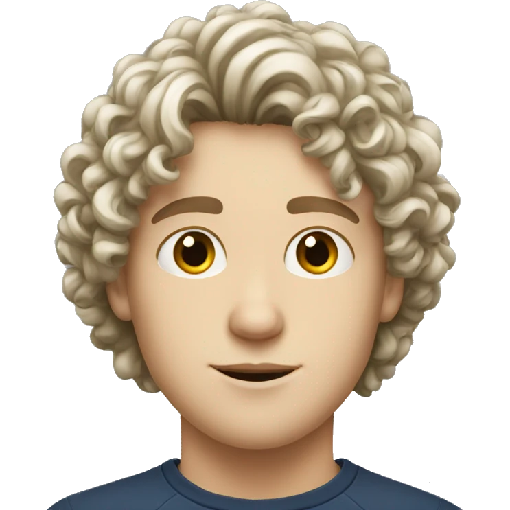 young white European guy with a straight nose and curly black hairs emoji