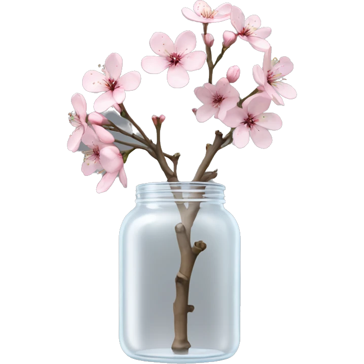 Realistic big sakura flower stem in a transparent jar vase emoji