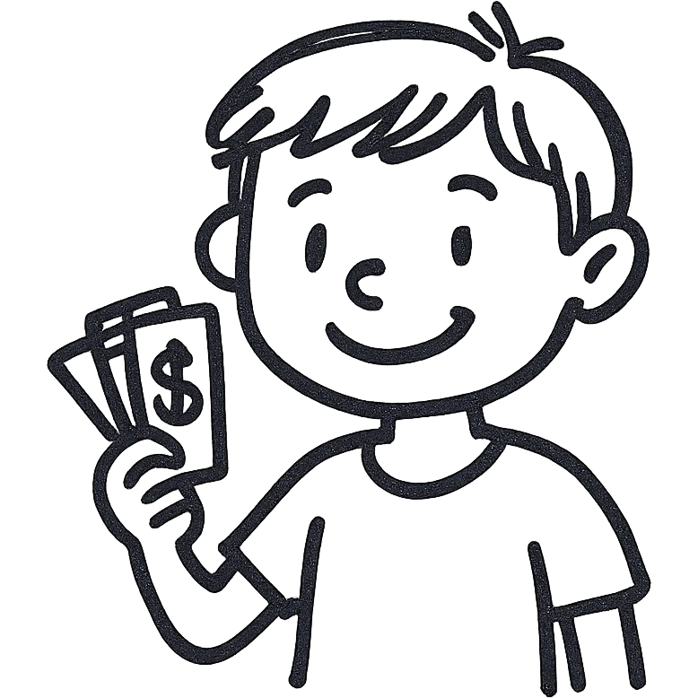 a boy holding money emoji