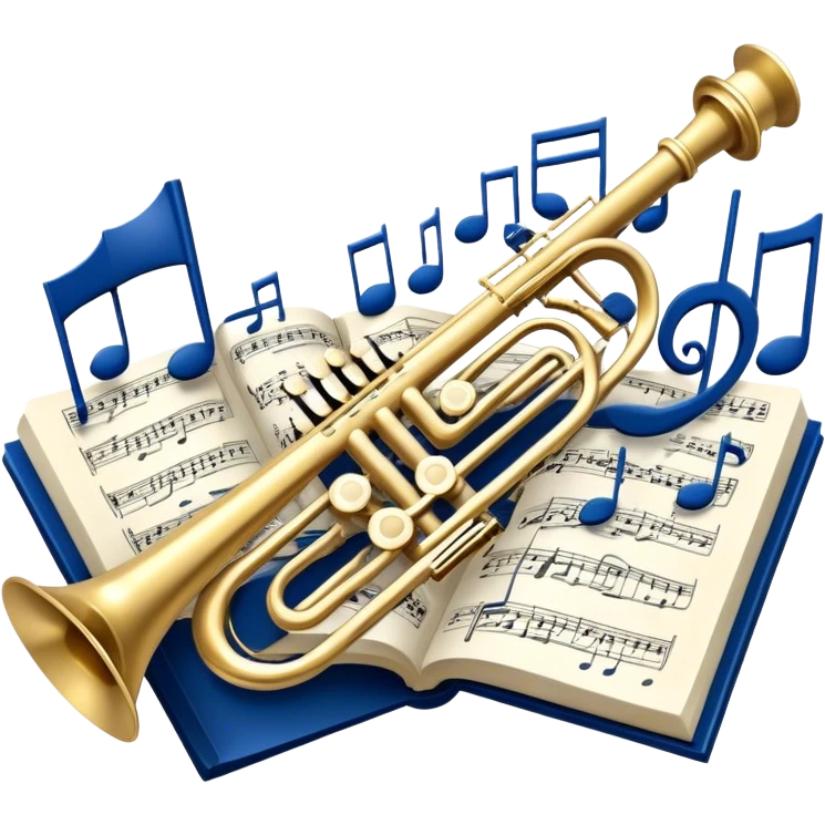 Create an elegant and refined emoji that represents orchestration and arrangement. The design should feature a musical score or sheet music with various orchestral instruments like a violin, a trumpet, and a grand piano subtly integrated into the composition. Add a conductor's baton, symbolizing the guiding hand of orchestration, and flowing musical notes that move between the instruments. Use rich, classic colors like gold, silver, and deep blue to evoke the sophistication of orchestral music. The background should be transparent, with a touch of intricate details to represent the complexity of orchestration. emoji