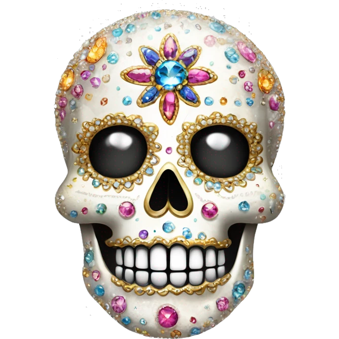 Realistic single isolated decorative sugar skull with sparkling diamonds and rhinestones  emoji