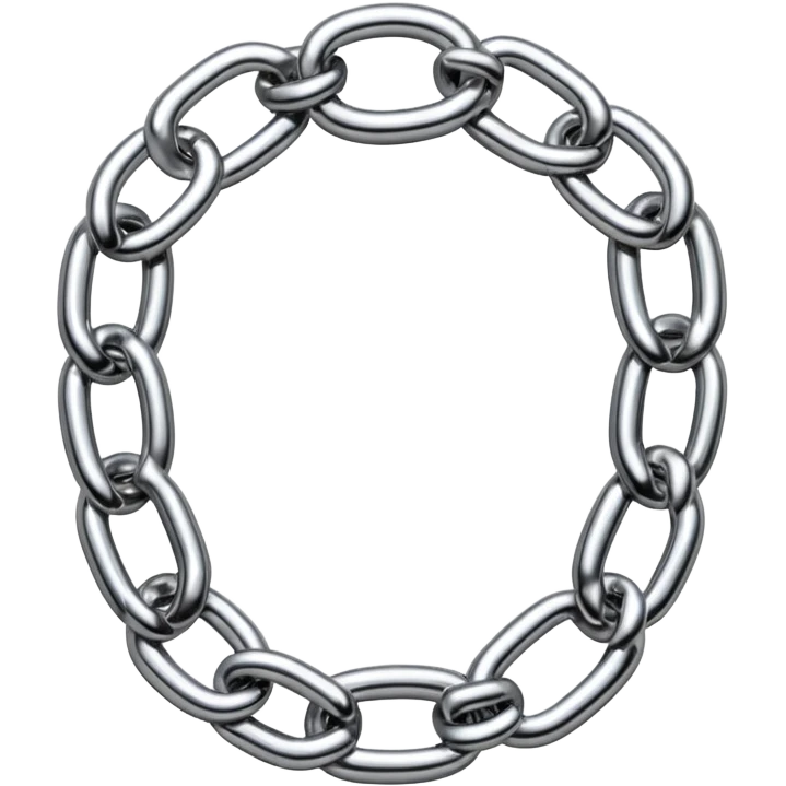 A thick luxury chain emoji made of liquid silver chrome, smooth rounded links, glossy metallic reflections, heavy swag aesthetic, minimalistic iOS emoji style, centered, clean white background emoji