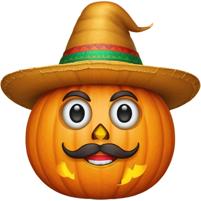 Halloween pumpkin with Mexican hat and  Mexican moustache   emoji