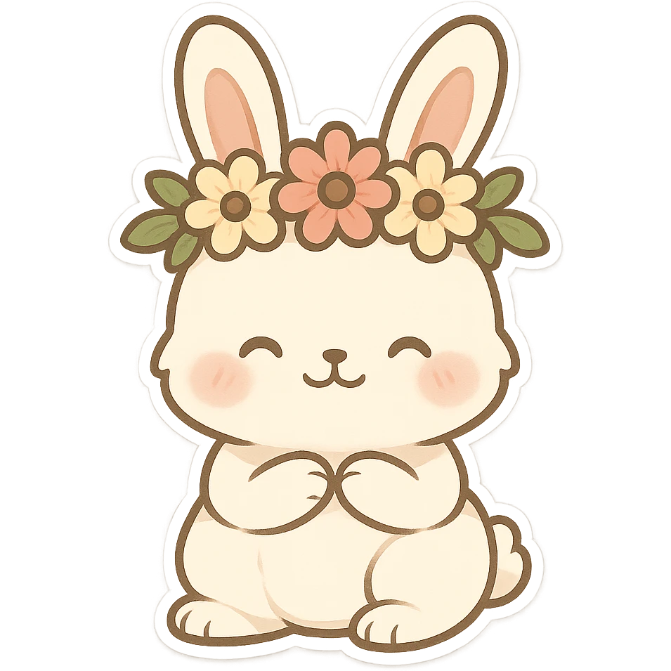 一个可爱的小兔子，头顶戴着一个花环 emoji