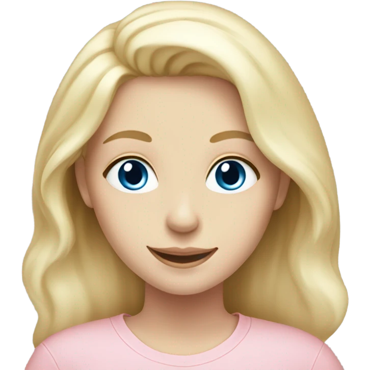 Pale blonde girl with blue eyes and pastel pink top, smiling emoji