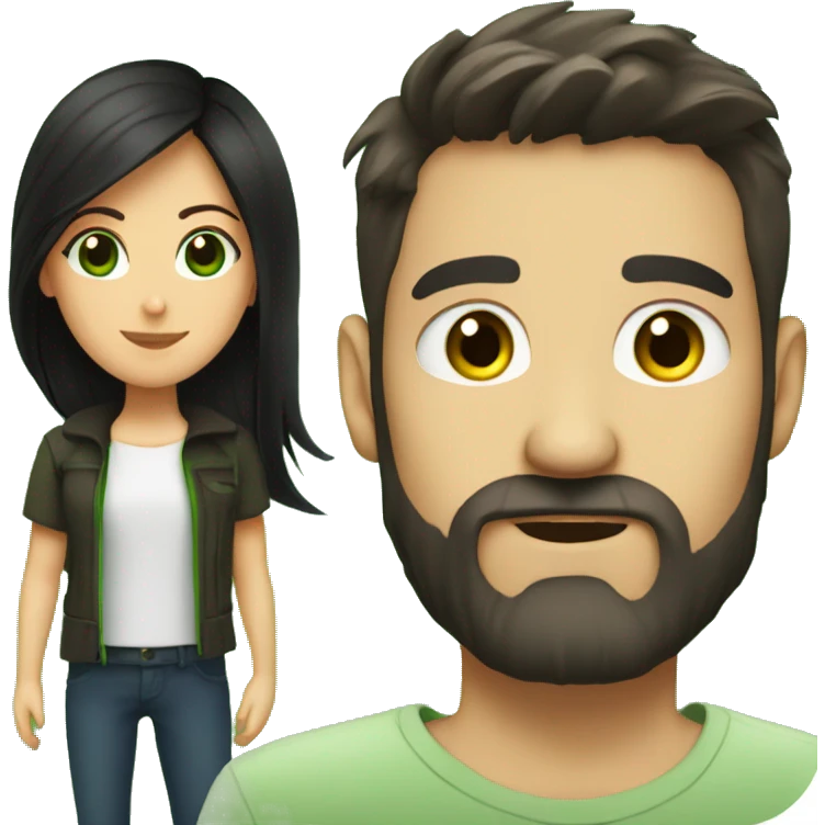 A dark-haired guy with a beard and a brunette girl with green eyes emoji