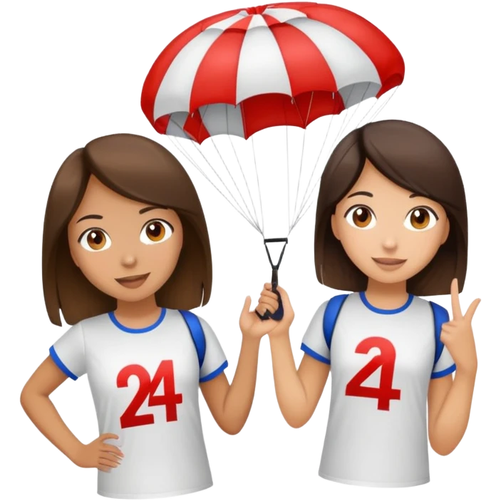 Two brunette girls with parachutes with 24 on both shirts emoji