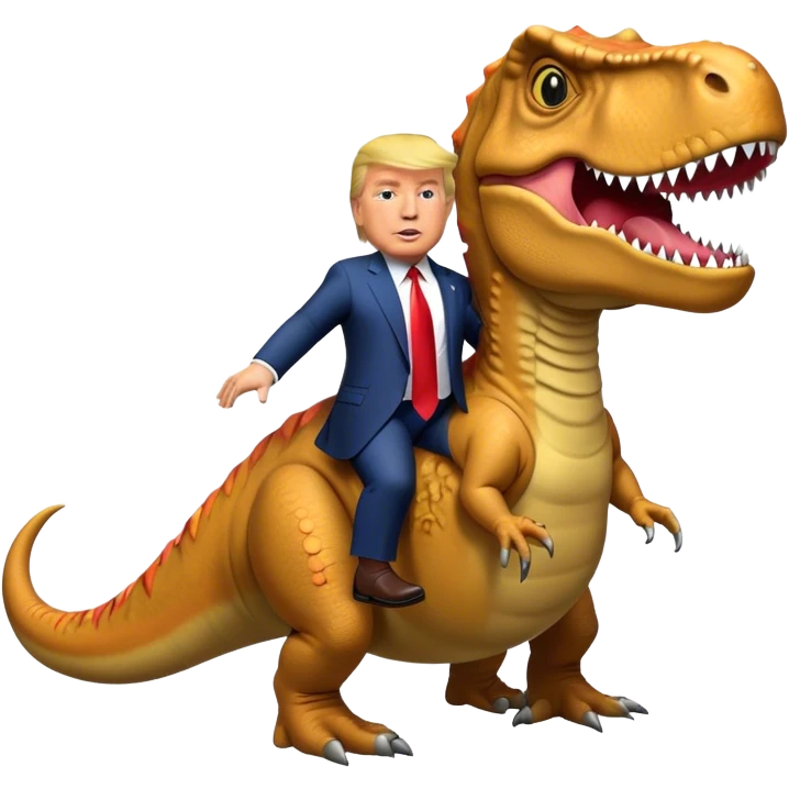 Donald Trump riding wild T-rex emoji
