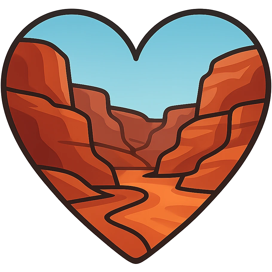 heart with a canyon landscape theme, clean digital illustration emoji