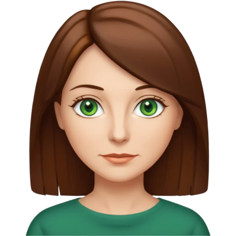 middle age woman with green eyes and shoulder length straight brown hair emoji