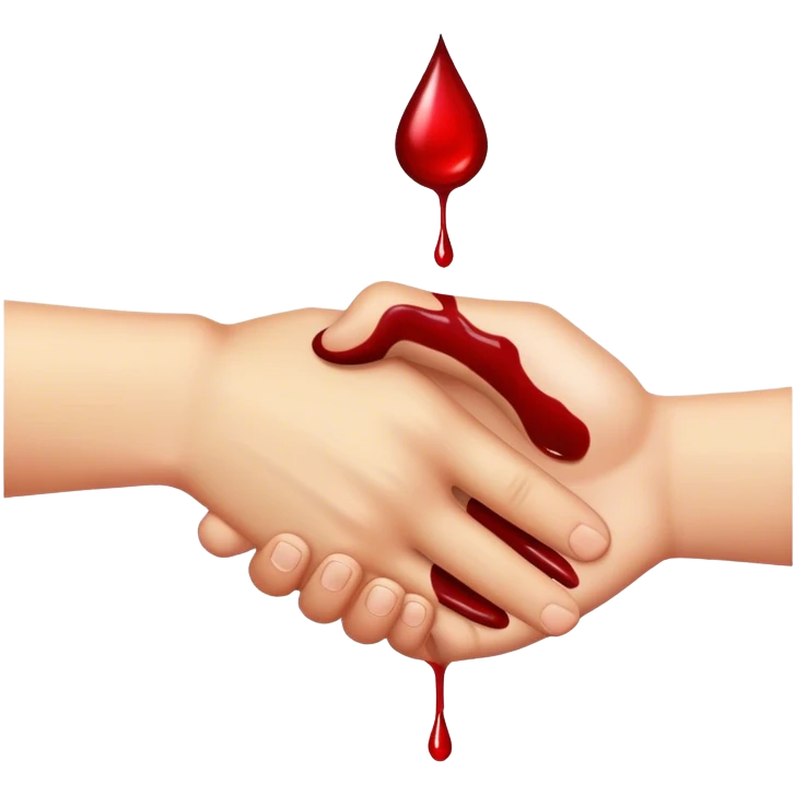 handshake emoji, one hand in blood, blood drop emoji