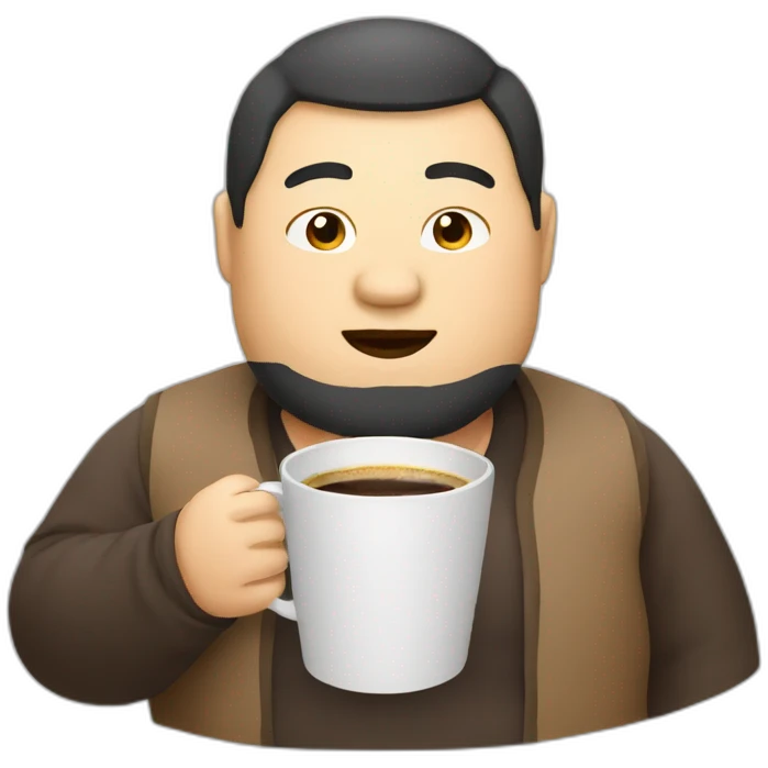 fat asian man with coffee emoji