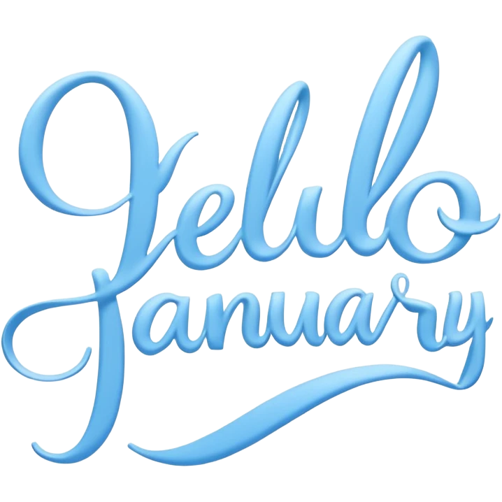 Light Blue “ hello January “ word in cursive emoji