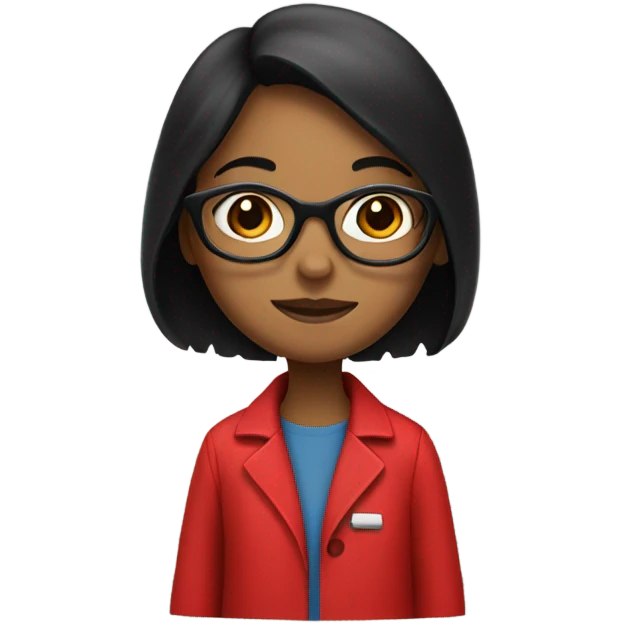 girl with black hair and glasses holding red lab emoji