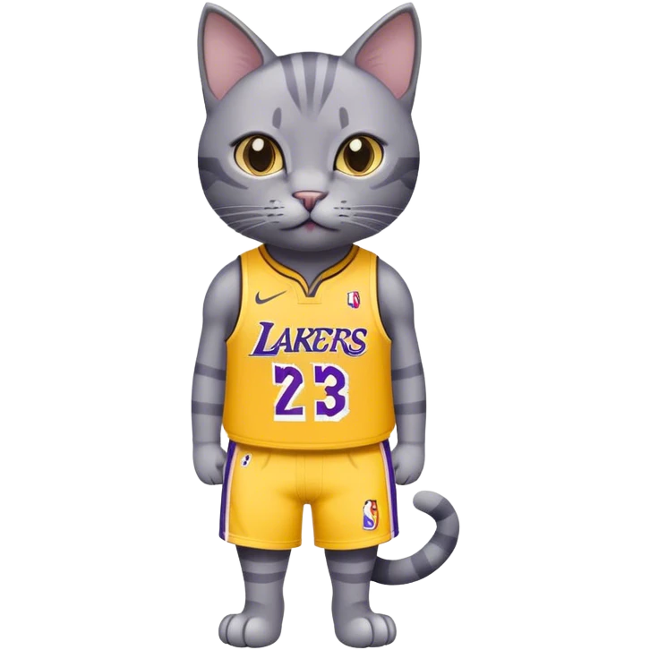grey Cat wearing lakers jersey emoji