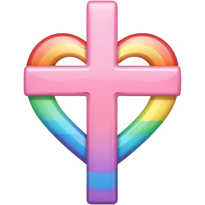 Heart infront of cross, pastel pink and rainbow emoji