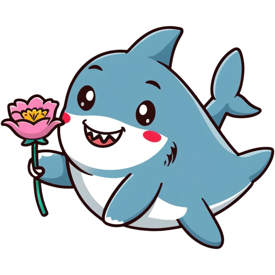 Shark with a flower in its mouth emoji