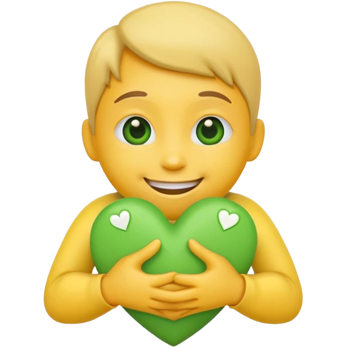 A hug emoji that holds green hearts in hands emoji
