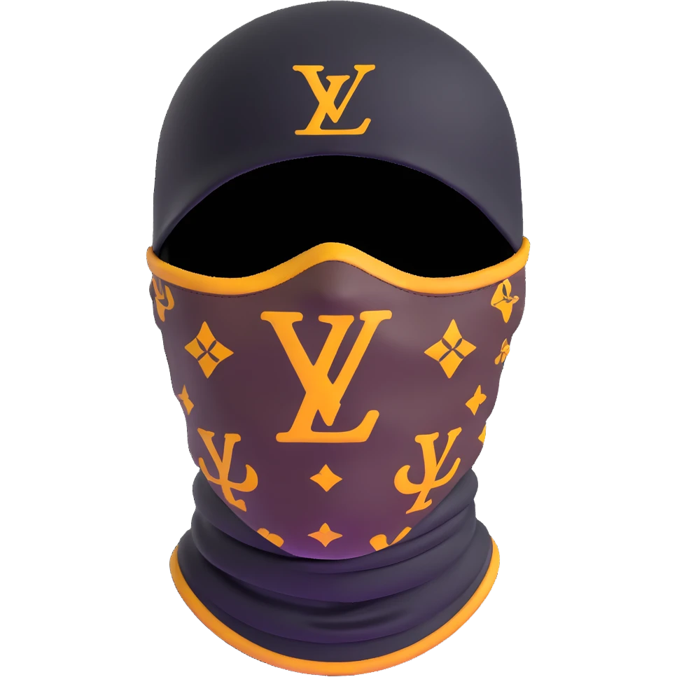high-end Louis Vuitton ski mask with classic LV monogram print emoji