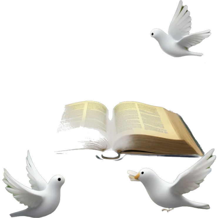 Holy Bible with a magical garden with fairies, doves, whimsical garden coming out from it  emoji
