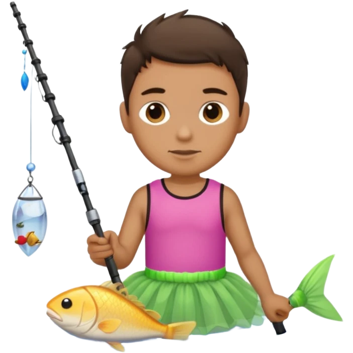 brunette male in a tutu fishing emoji
