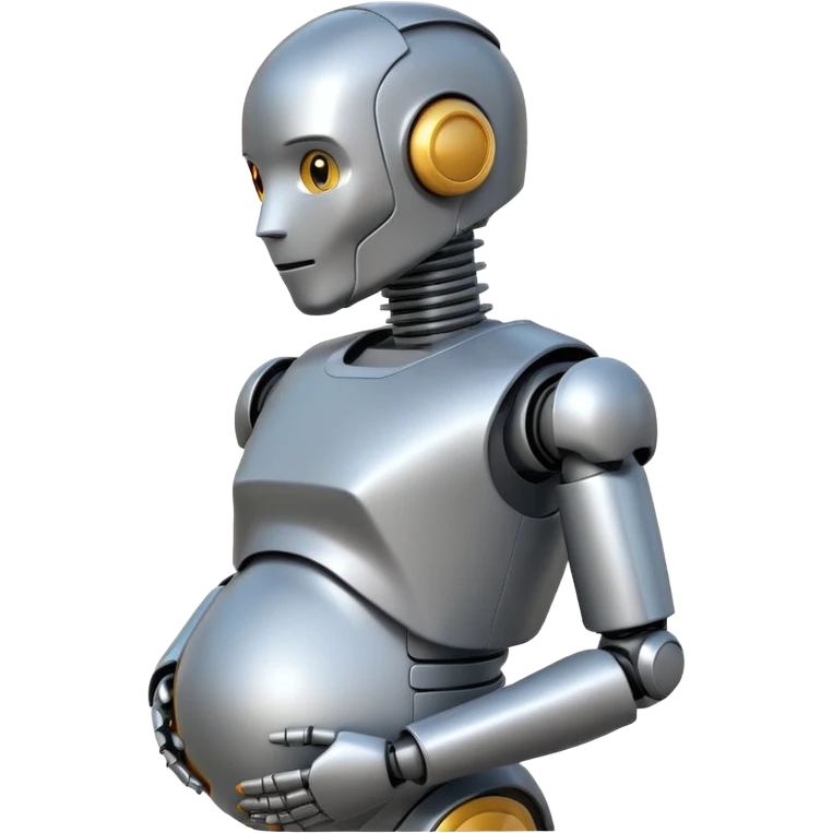 Pregnant male robot. Profile view. Facing left. 2 dimensional emoji style. emoji