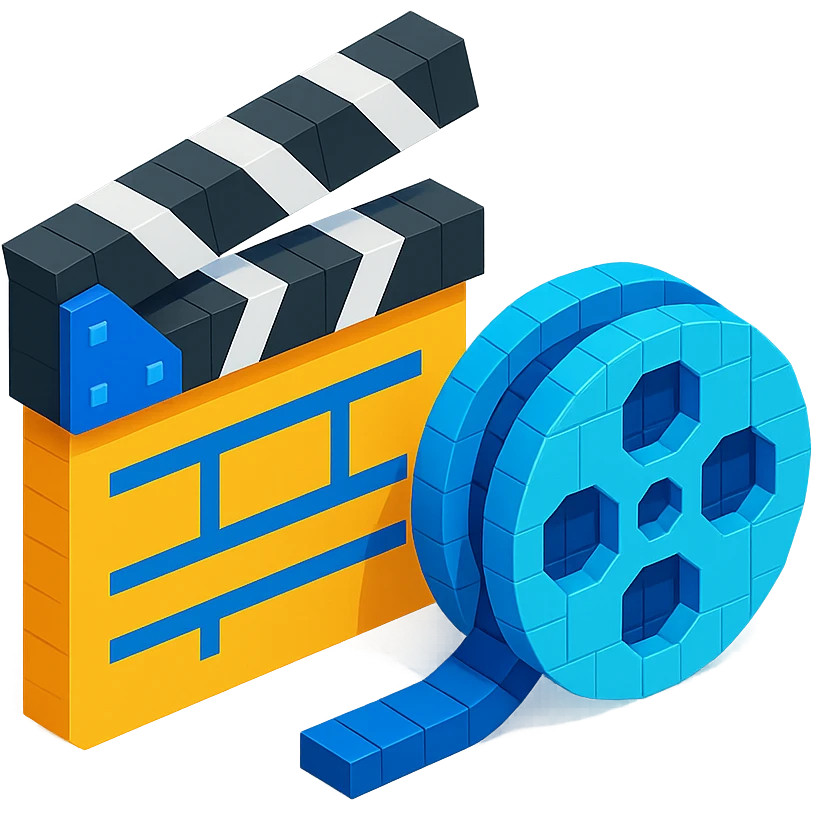 movie clapperboard with film reel, isometric view emoji