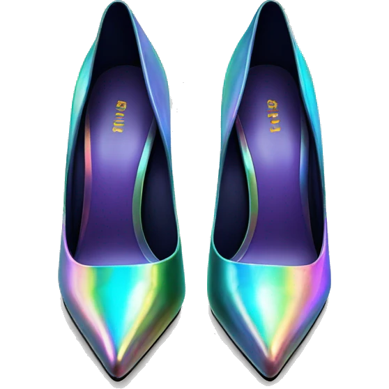 Realistic isolated top view of a pair of iridescent pointed toe high heel shoes. emoji