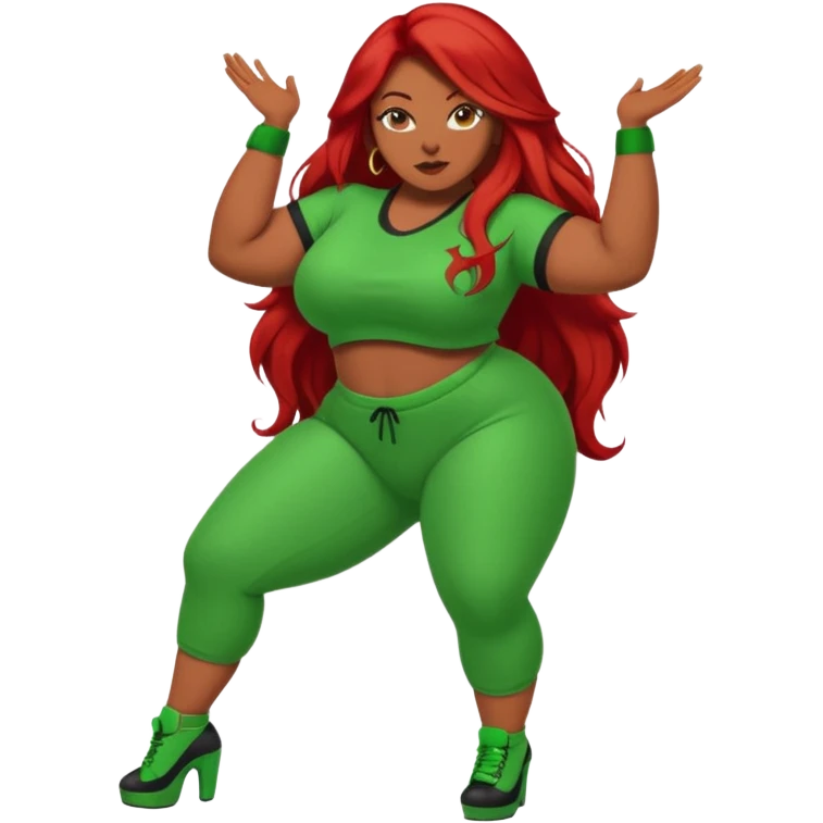 Thick woman twerking with long red hair and green 420 outfit emoji
