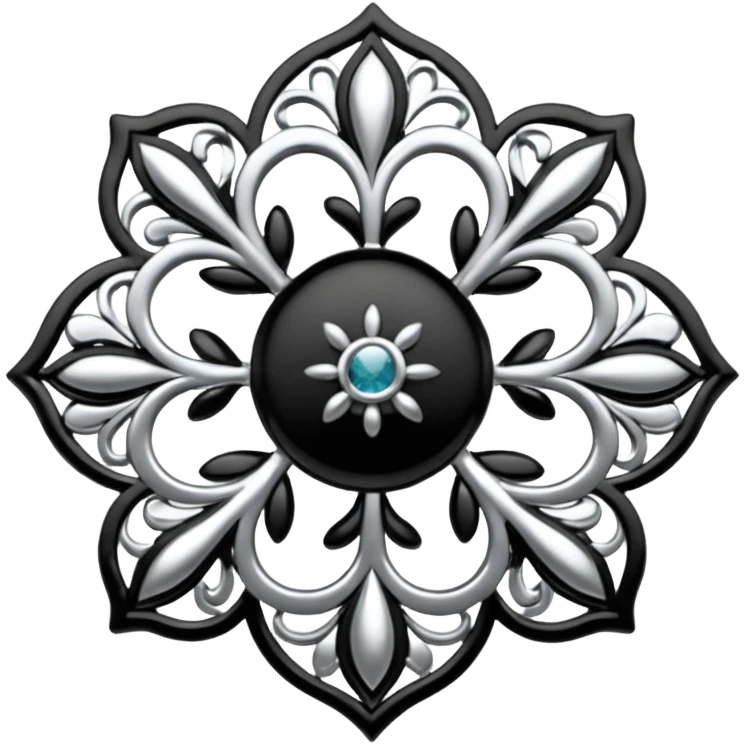 Black and silver filigree broach design, 3D, extremely detailed design emoji