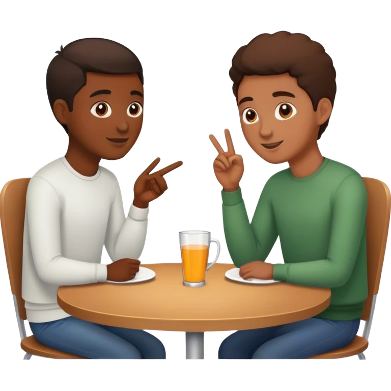 Two Friends talking at a table emoji