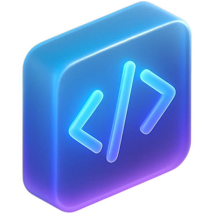 3d code icon with a fancy colorful gradient in blue and purple, matte glass style emoji