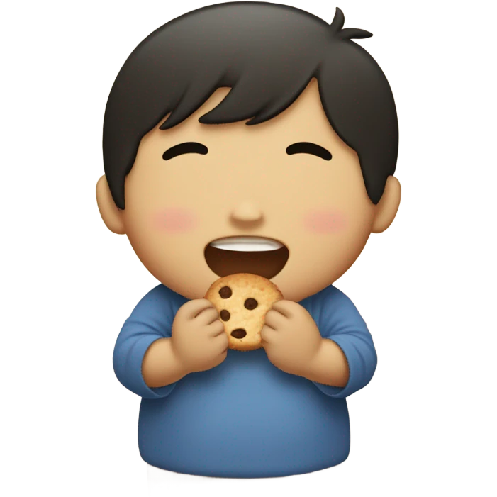 little Asian boy big belly, eating a cookie emoji