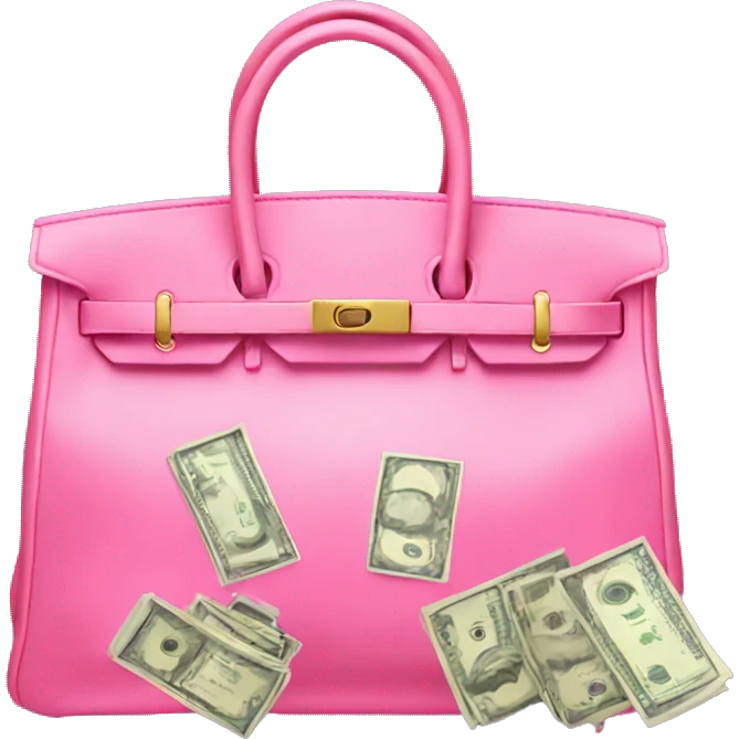 Pink birkin bag full of money emoji