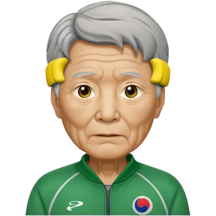 Design Ali Abdul replaced with Oh Il-nam (Player 001), elderly Korean male, wrinkled face, gray hair, green tracksuit with white number 001 visible. emoji