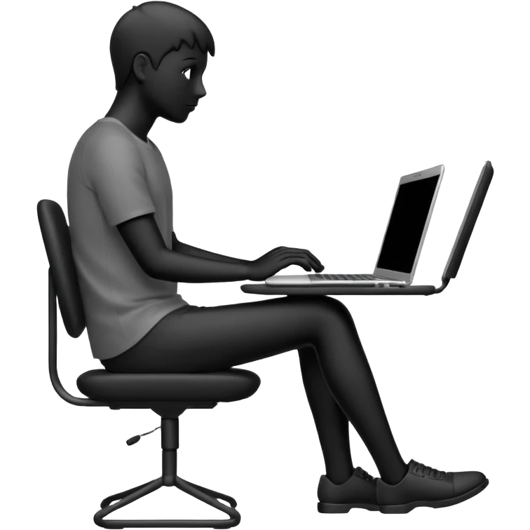 Minimalistic flat vector icon, iOS style, thin black contour on white background. Person silhouette sitting with a laptop, code brackets <> on the screen. Clean, no te emoji