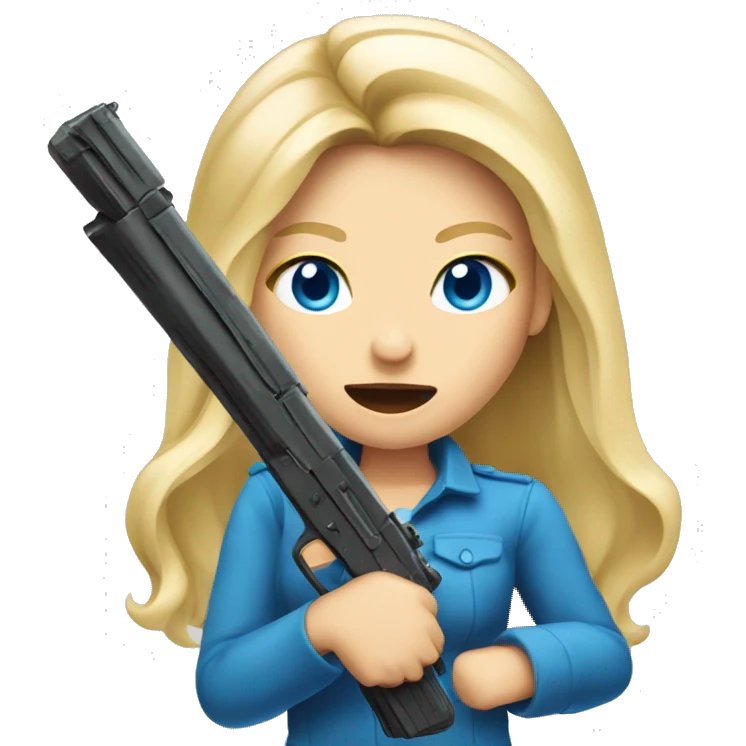 Mad long Blonde hair blue eyes girl holding gun up emoji